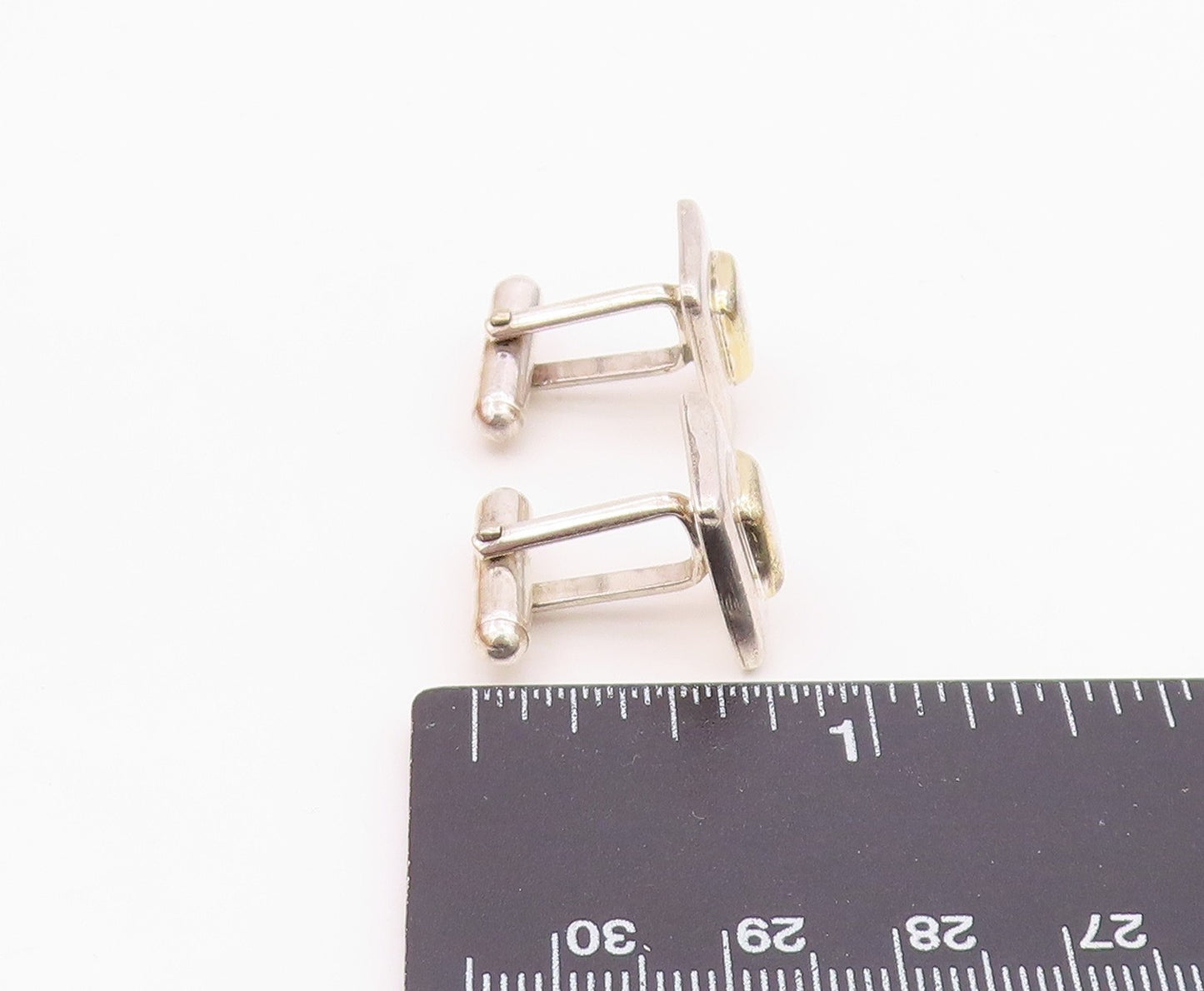 925 Sterling Silver  Vintage Shiny Two Tone Square Cuff Links  TR1683