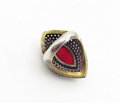 925 Sterling Silver  Vintage Pink & White Topaz Cocktail Ring Sz 8  RG8787