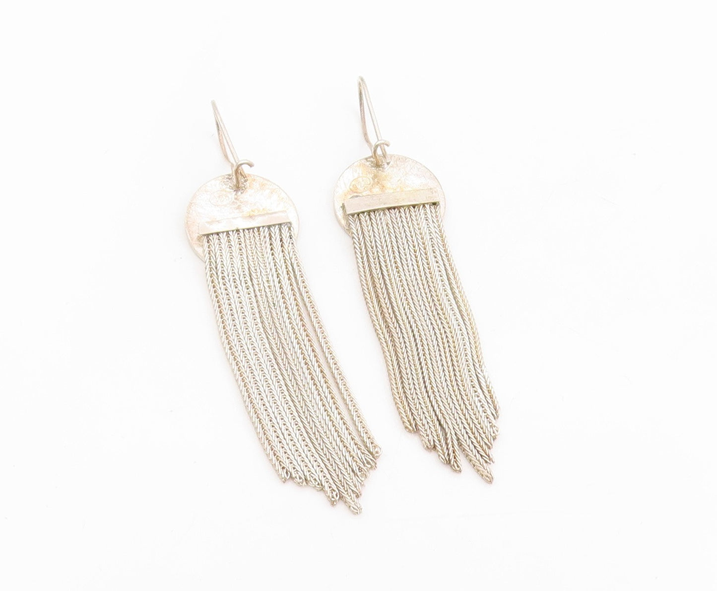 925 Sterling Silver Vintage Earrings Classic Blue Enamel Tassel Drops  EG13977