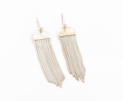 925 Sterling Silver Vintage Earrings Classic Blue Enamel Tassel Drops  EG13977