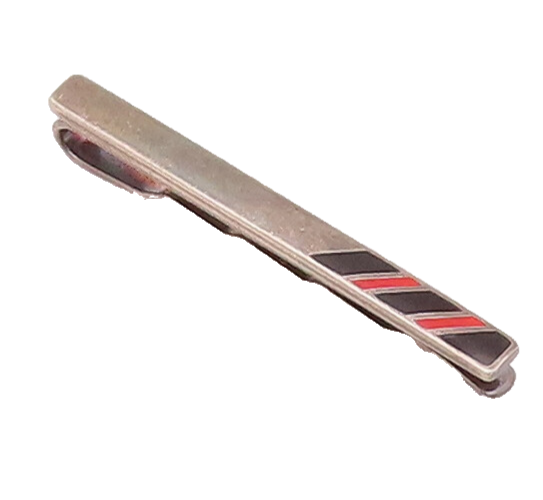 925 Sterling Silver  Vintage Minimalist Red And Black Stripe Tie Pin  TR3485