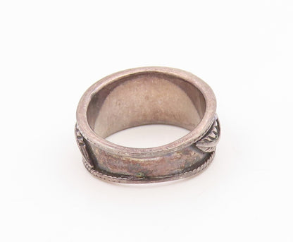 925 Sterling Silver Vintage Ring NAVAJO Turquoise leaf Motif Band  Sz 5  RG35331