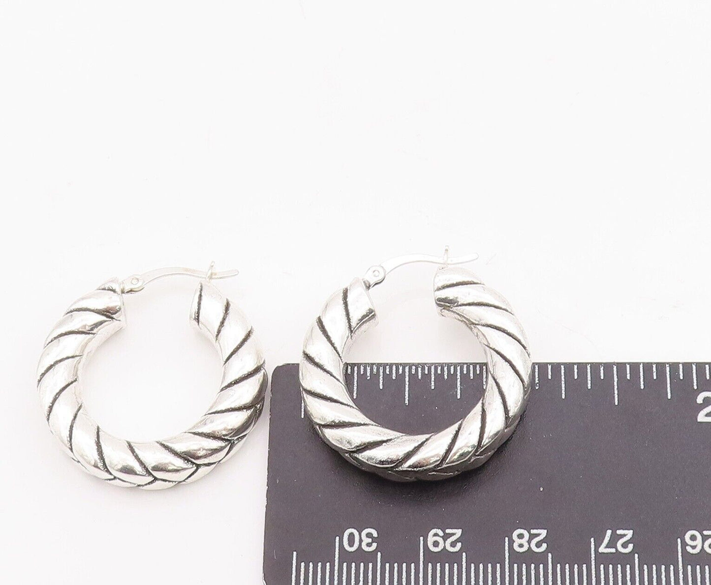 925 Sterling Silver Vintage Earrings Solid Twisted Rope Etched Hoops  EG13088