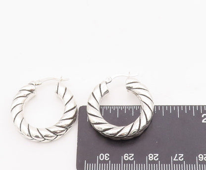 925 Sterling Silver Vintage Earrings Solid Twisted Rope Etched Hoops  EG13088