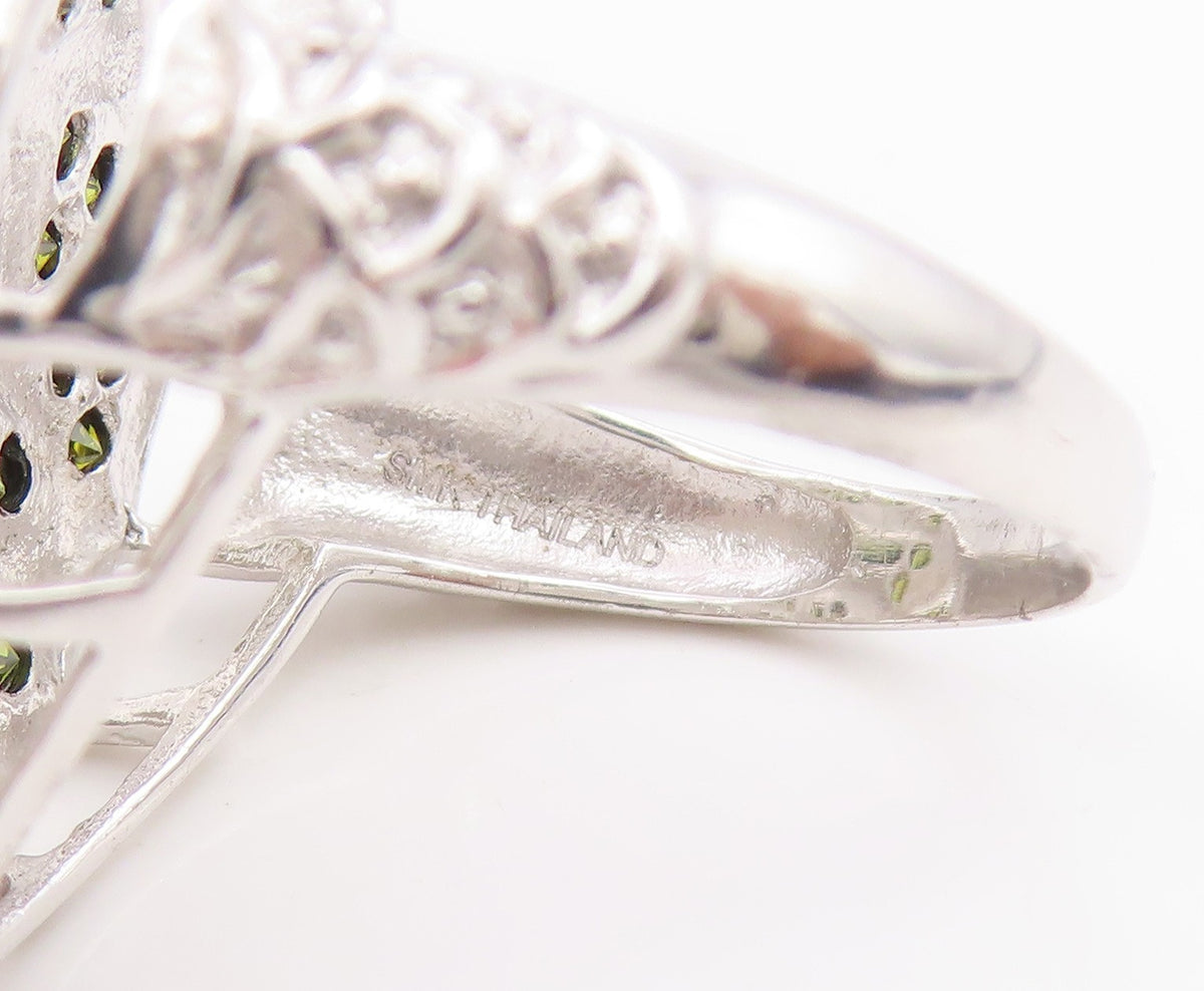 925 Sterling Silver Vintage Ring Green Peridot Mermaid Scale Band  Sz 7  RG35767