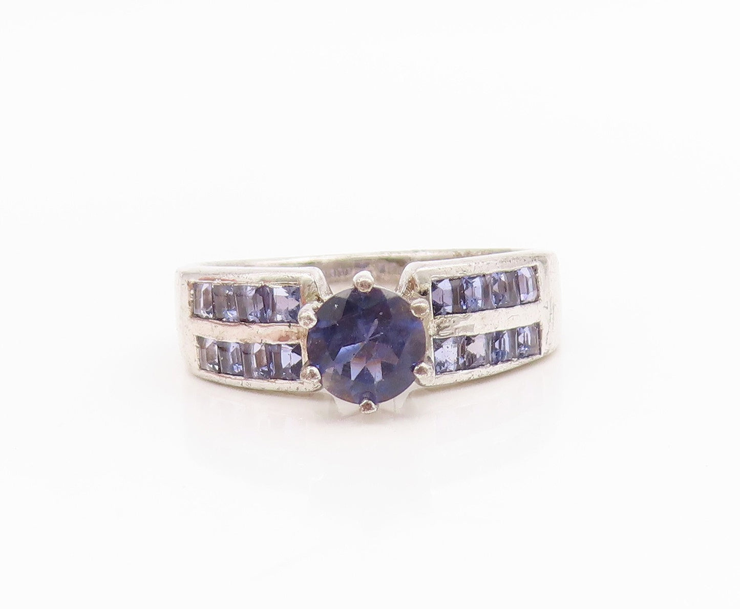 925 Sterling Silver Vintage Ring Elegant Sapphire Statement Band  Sz 10  RG34639