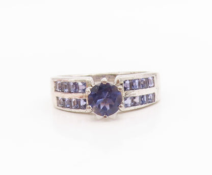 925 Sterling Silver Vintage Ring Elegant Sapphire Statement Band  Sz 10  RG34639