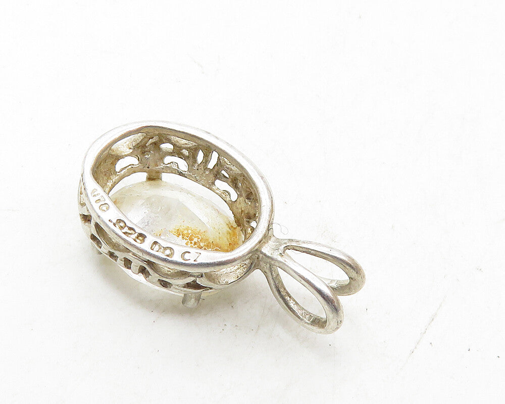 925 Sterling Silver  Vintage Faceted Cubic Zirconia Oval Drop Pendant  PT7504