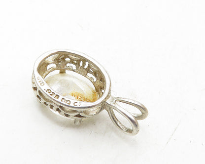 925 Sterling Silver  Vintage Faceted Cubic Zirconia Oval Drop Pendant  PT7504