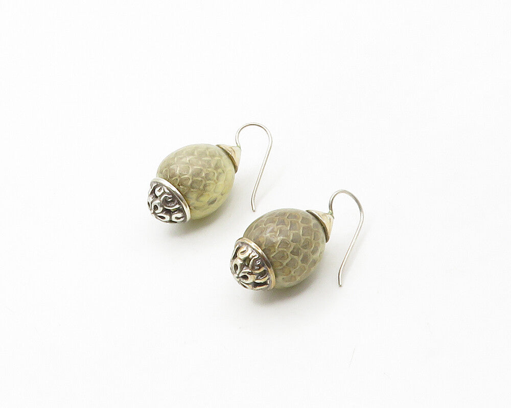 925 Sterling Silver  Vintage Hollow Shiny Flower Detail Drop Earrings  EG8757