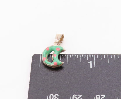 925 Sterling Silver Vintage Pendant Enameled Cutout Half Moon Charm  PT24670
