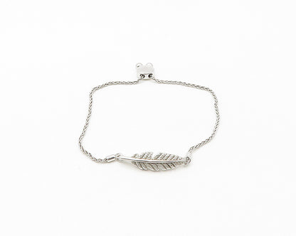 925 Sterling Silver  Genuine Diamonds Feather Motif Chain Bracelet  BT6745