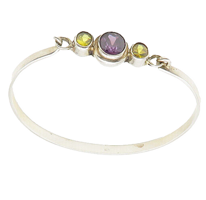 925 Sterling Silver  Vintage Amethyst & Yellow Topaz Bangle Bracelet  BT7880