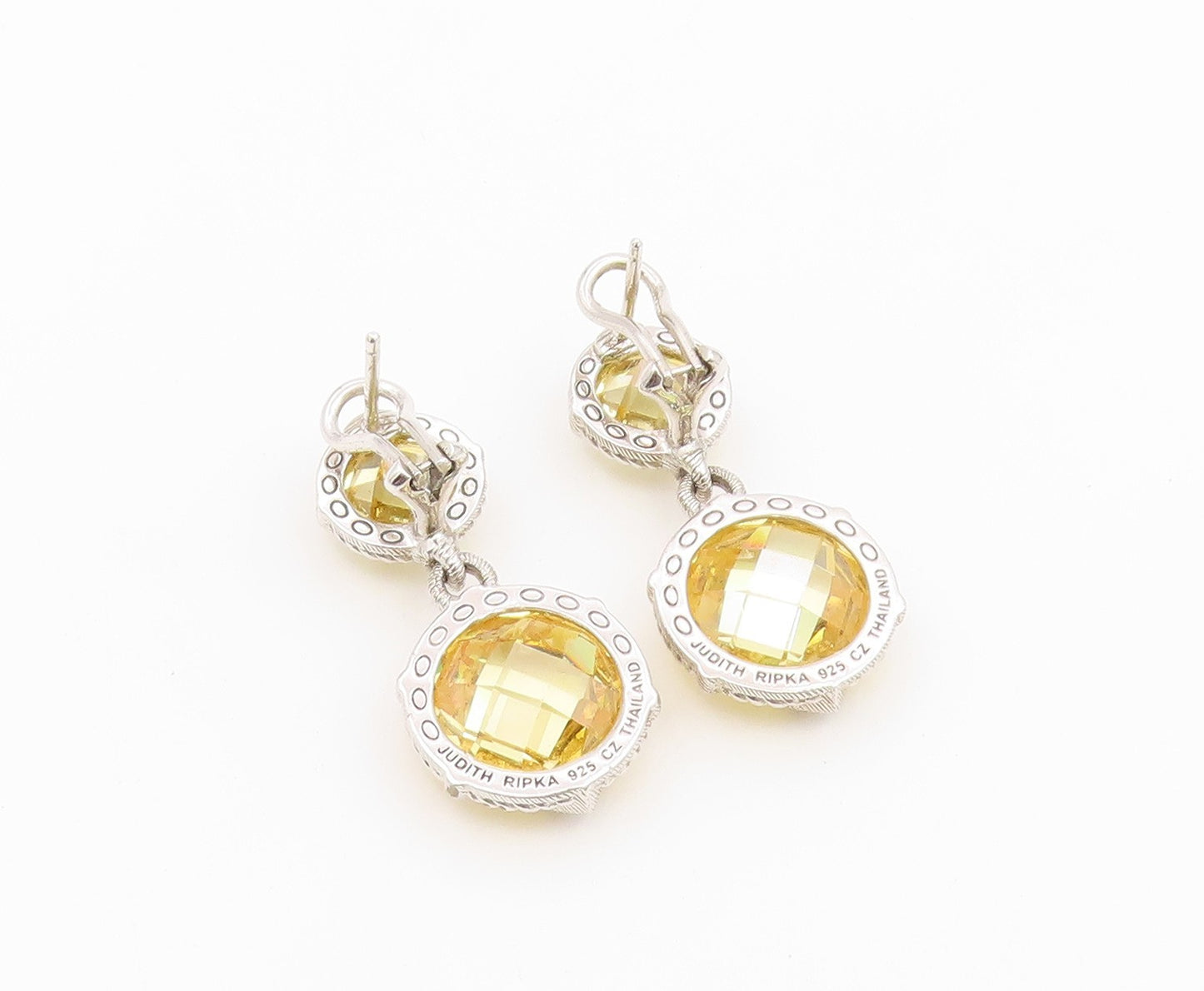 925 Sterling Silver Vintage Earrings JUDITH RIPKA Faceted Citrine Drop  EG14497