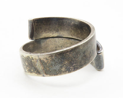 925 Sterling Silver  Vintage Dark Tone Ribbon Wrap Band Ring Sz 7  RG11867