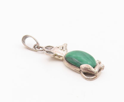925 Sterling Silver  Vintage Cabochon Cut Malachite Mouse Pendant  PT10202