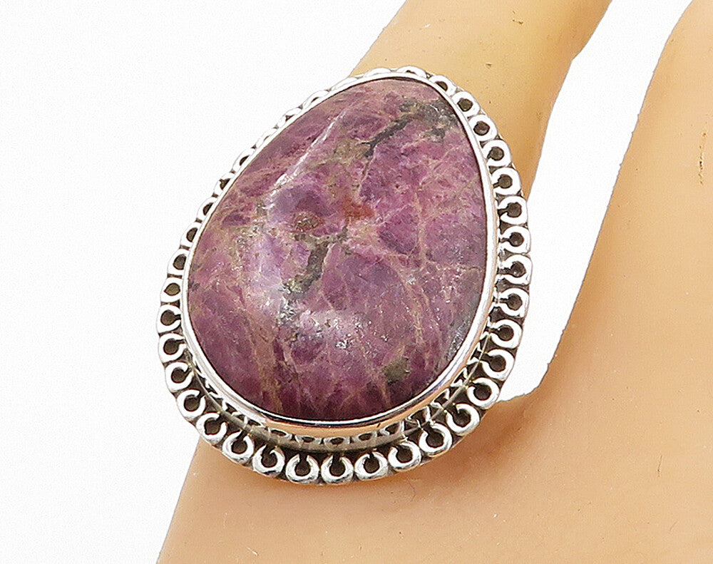 925 Sterling Silver  Purple Jasper Tear Drop Swirl Cocktail Ring Sz 8  RG8146