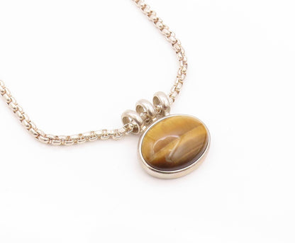 925 Sterling Silver Vintage Necklace ESPO SIG Oval Cabochon Tiger's Eye  NE4551
