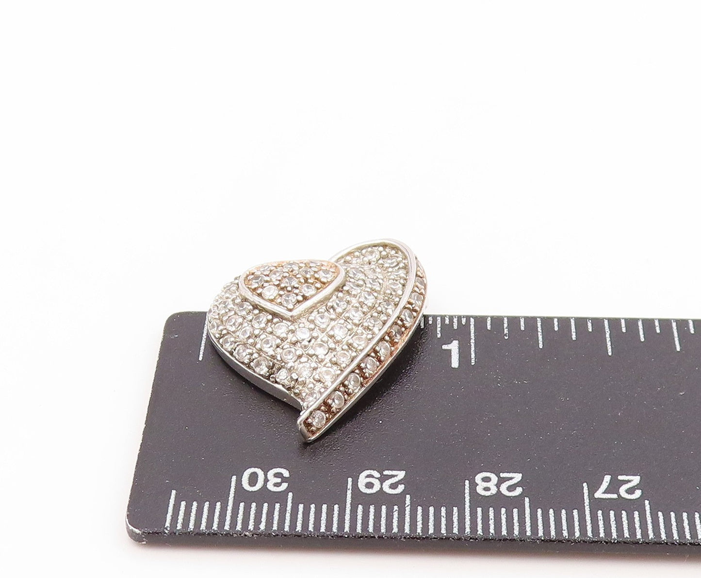 925 Sterling Silver Vintage Pendant Cluster CZ Double Love Heart Charm  PT25821