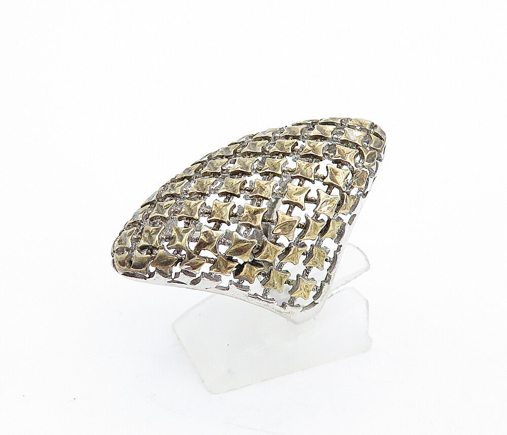 925 Sterling Silver  Vintage Shiny Two Tone Star Dome Band Ring Sz 6  RG5353