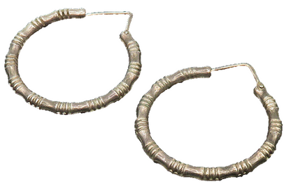 925 Sterling Silver  Vintage Shiny Hollow Bamboo Hoop Earrings EG11537