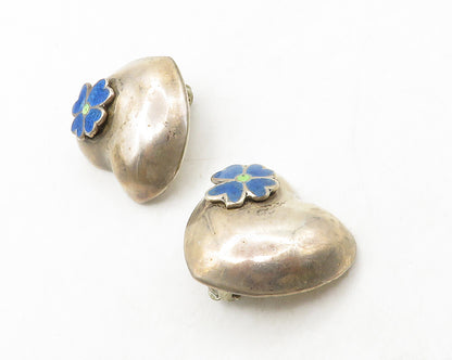 MEXICO 925 Silver  Vintage Lapis Lazuli Heart Non Pierce Earrings  EG6763