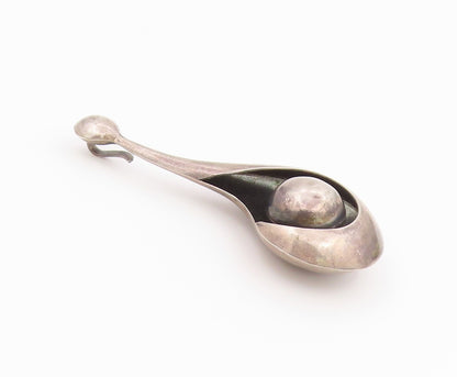 925 Sterling Silver Vintage Pendant Modernist Cradled Sphere Teardrop  PT26449