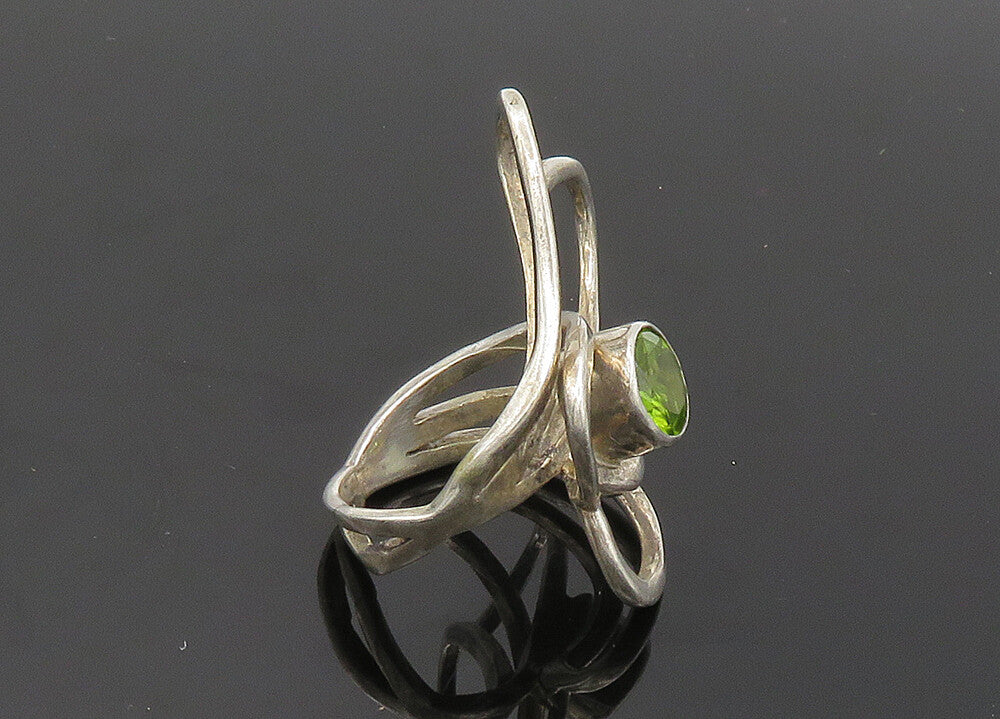 925 Sterling Silver   Vintage Peridot Love Hearts Bypass Ring Sz 5.5  RG20168