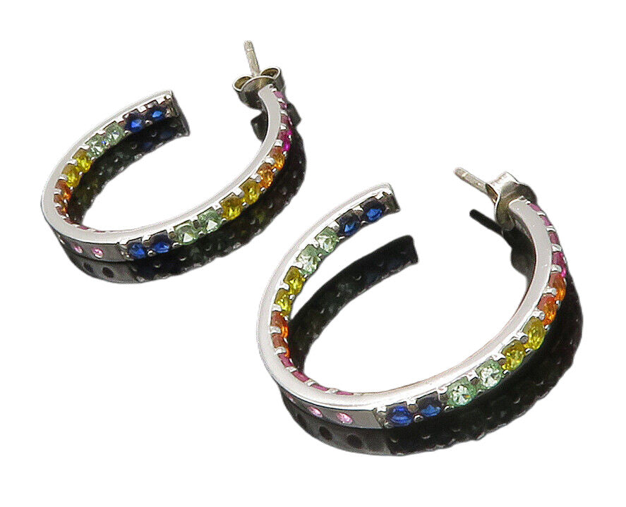 925 Sterling Silver Multi Color Topaz Shiny Round JHoop Earrings EG6981