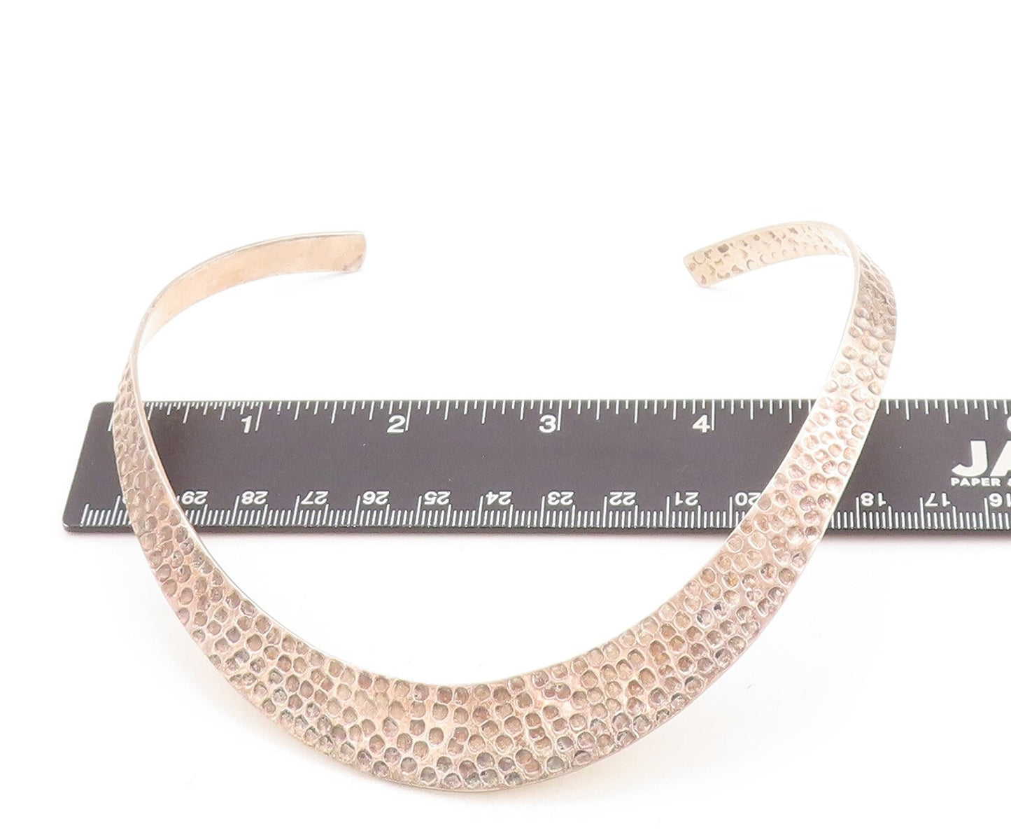MEXICO 925 Silver  Vintage Shiny Hammered Detail Collar Necklace  NE1971