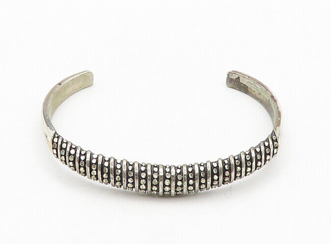 SILVER CLOUD 925 Sterling Silver  Vintage Shiny Etched Cuff Bracelet  BT7966