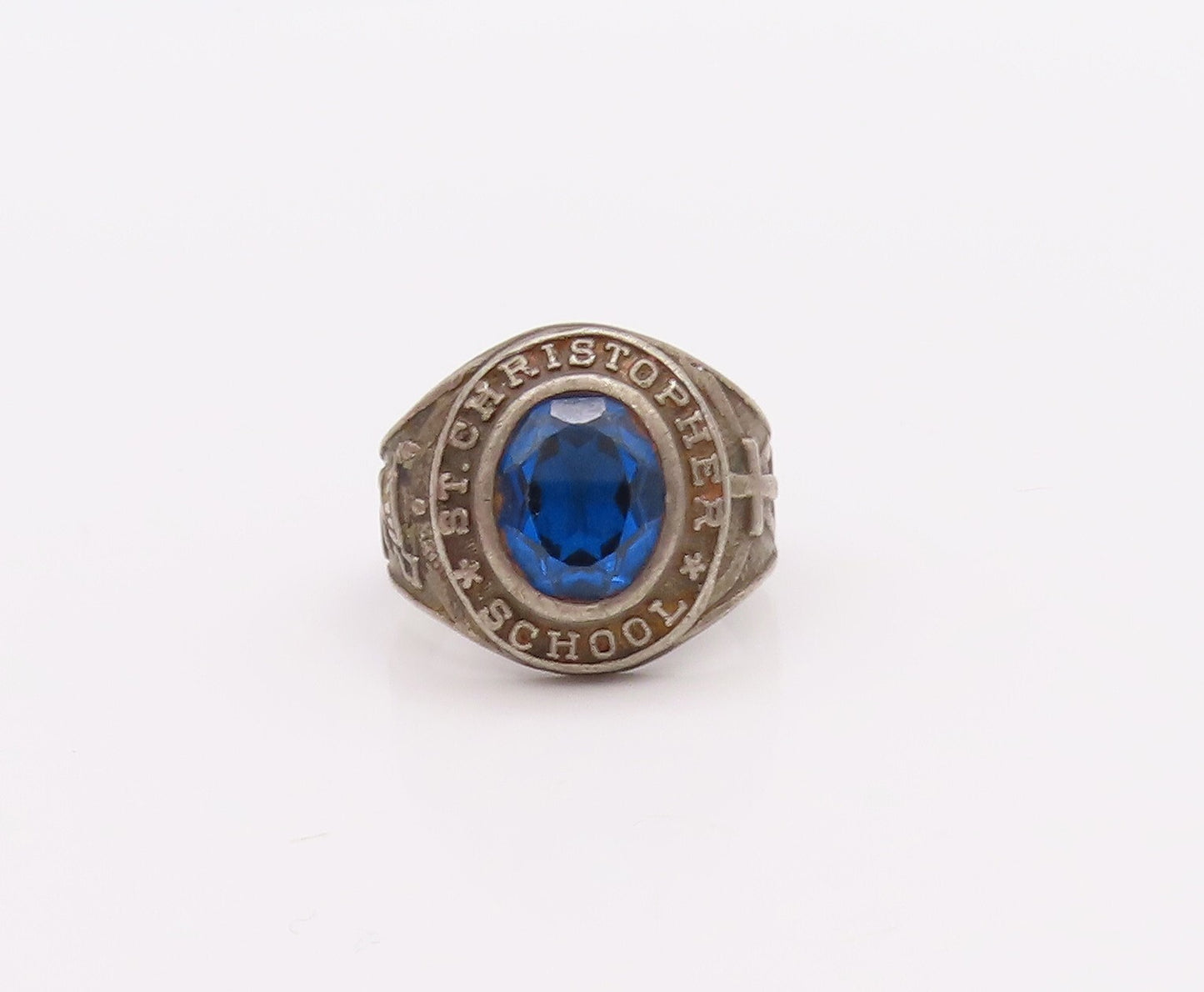 925 Sterling Silver Vintage Ring Oval Sapphire Christopher School  Sz 7  RG28915