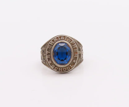 925 Sterling Silver Vintage Ring Oval Sapphire Christopher School  Sz 7  RG28915