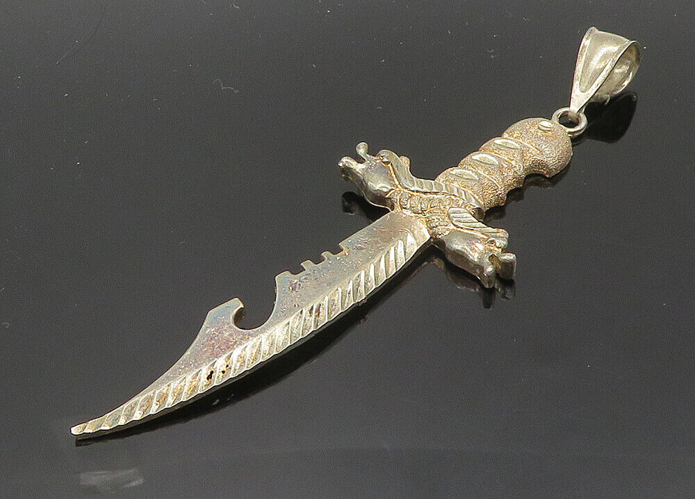 1 OF A KIND 925 Silver - Vintage Shiny Diamond Cut Dagger Pendant - PT16109