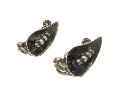 925 Sterling Silver  Vintage Dark Tone Flower Non Pierce Earrings  EG9087