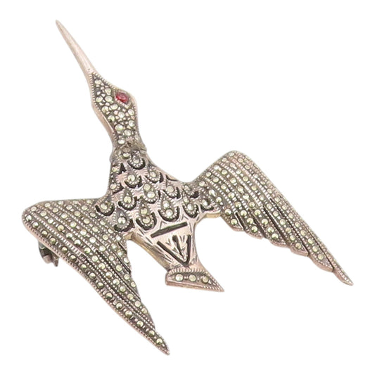 925 Sterling Silver Vintage Brooch Pin Marcasite Diving Swallow Bird  BP12595