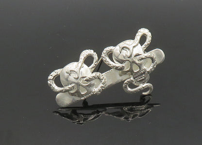 925 Sterling Silver  Vintage Skeleton Head With Snakes Brooch Pin  BP8179