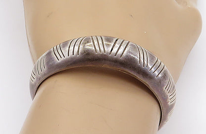 MEXICO 925 Sterling Silver  Vintage Patterned Hollow Dome Cuff Bracelet BT2664