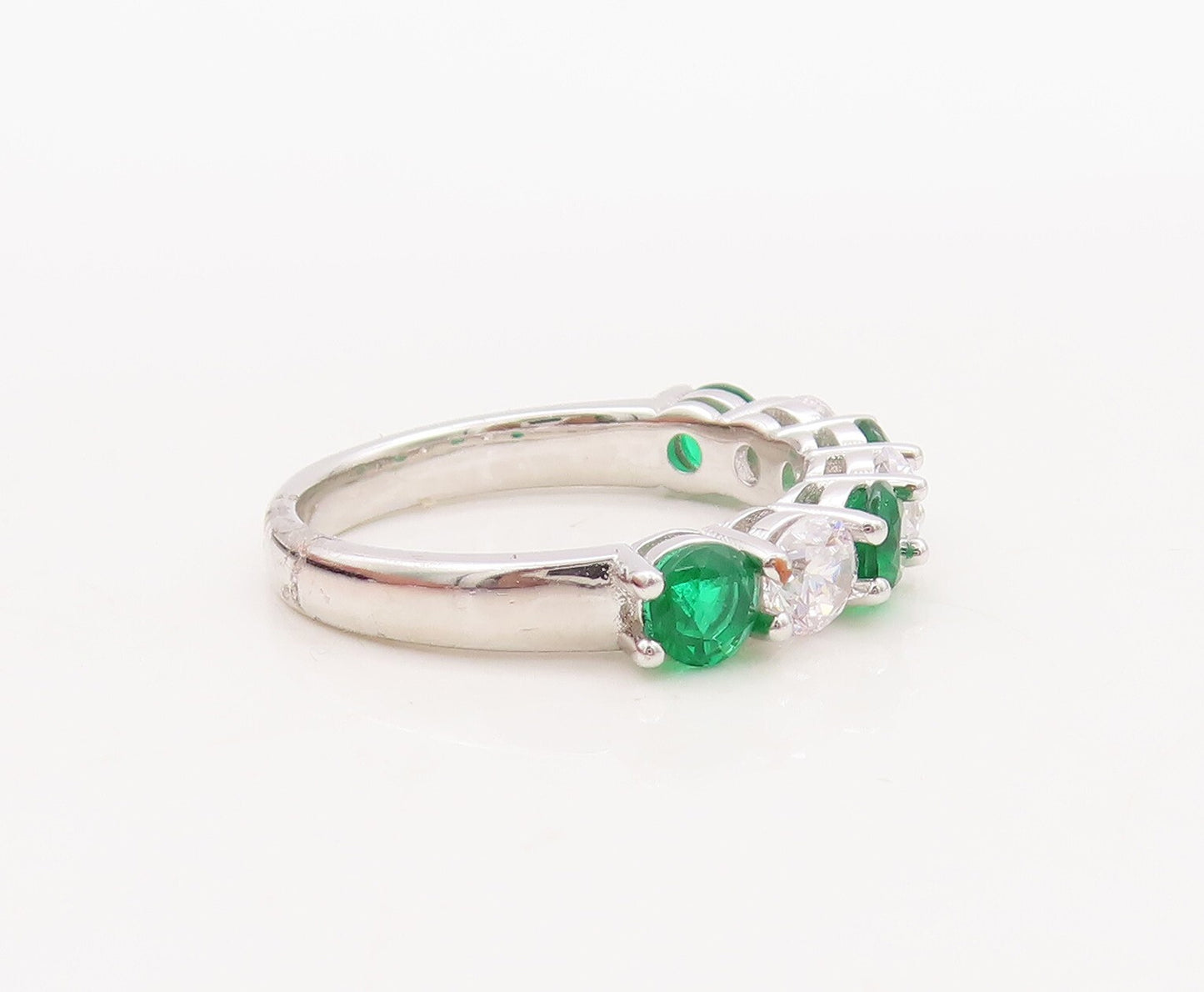 925 Sterling Silver Vintage Ring Stackable Green & White Topaz  Sz 7  RG29786
