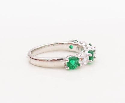 925 Sterling Silver Vintage Ring Stackable Green & White Topaz  Sz 7  RG29786