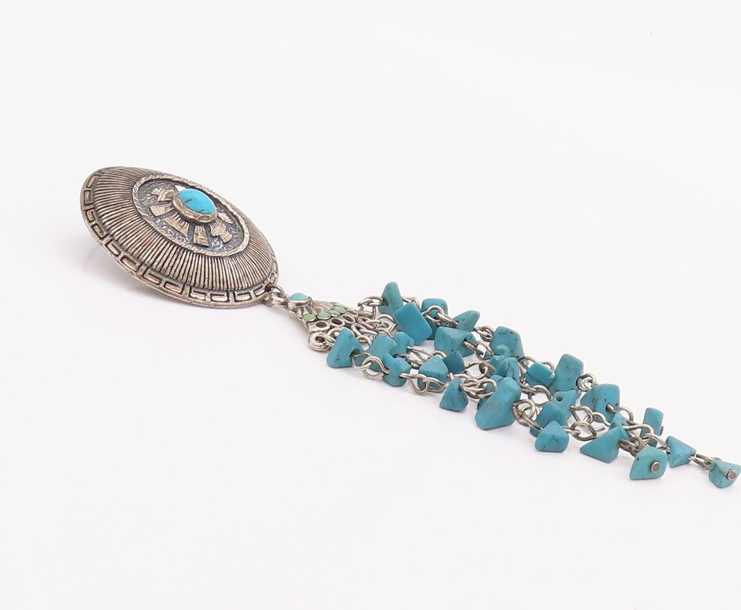 925 Sterling Silver Vintage Earrings SILVER CLOUD Dangling turquoise  EG13186