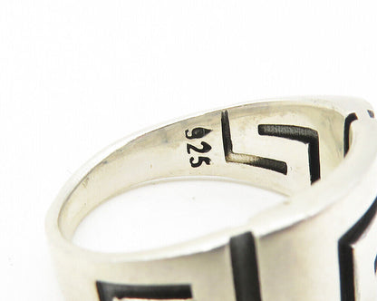 925 Sterling Silver  Greek Key Design Polished Tapered Band Ring Sz 9  RG11252
