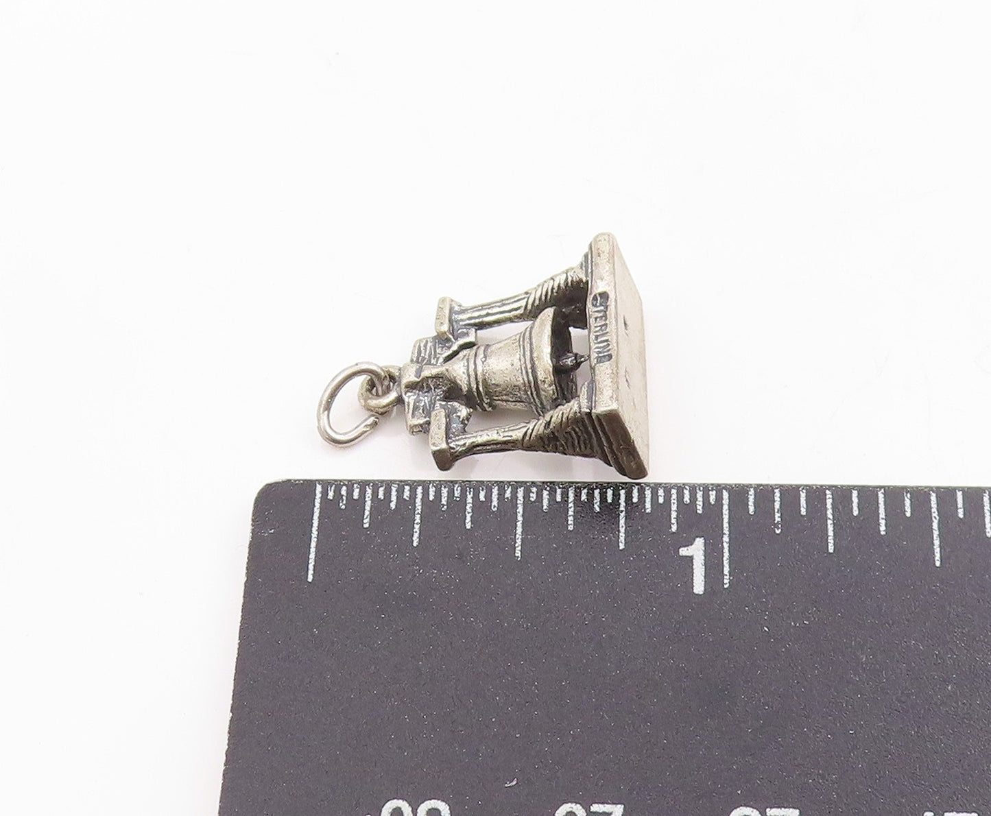 925 Sterling Silver Vintage Pendant Etched Liberty Bell Design Charm  PT25407