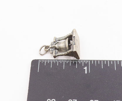 925 Sterling Silver Vintage Pendant Etched Liberty Bell Design Charm  PT25407