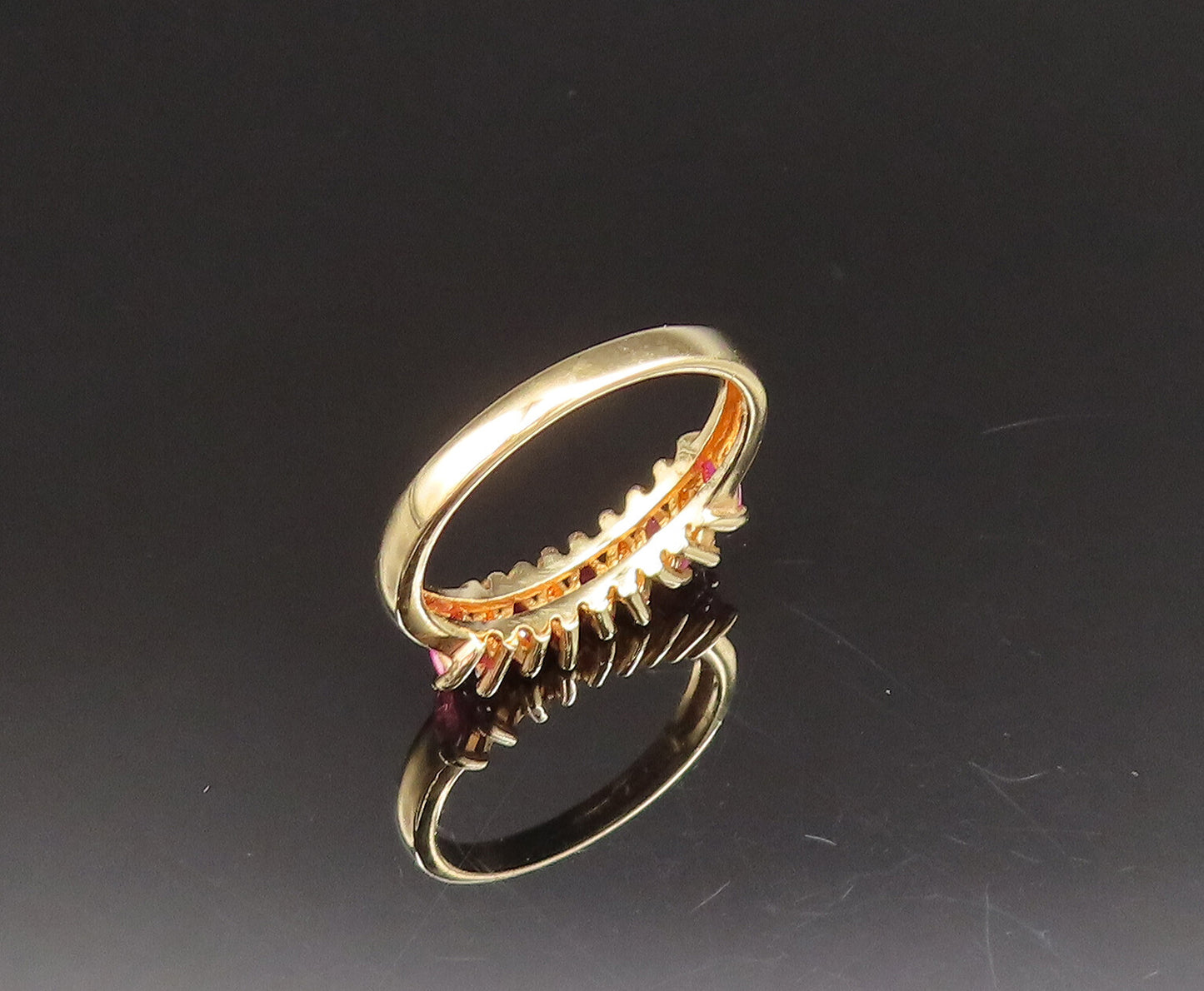925 Silver  Vintage Gold Plated Marquise Ruby Pattern Ring Sz 8.5  RG25515