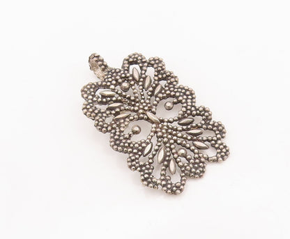 925 Sterling Silver Vintage Pendant Beaded Cutout Floral Design  PT23487