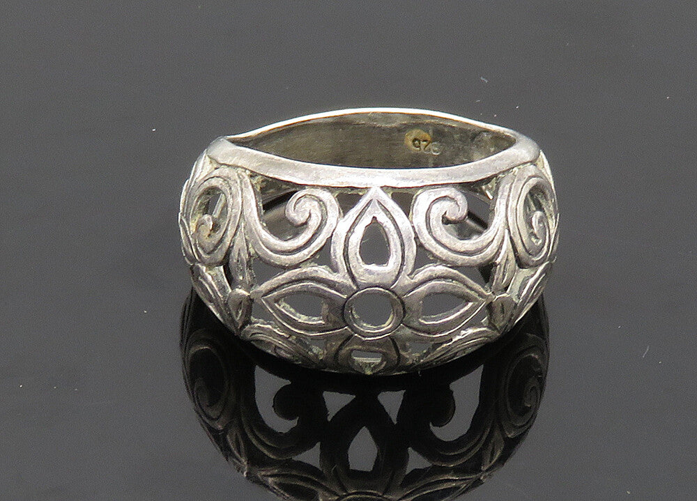 925 Sterling Silver  Vintage Dark Tone Floral Swirl Band Ring Sz 8  RG20307