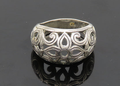 925 Sterling Silver  Vintage Dark Tone Floral Swirl Band Ring Sz 8  RG20307