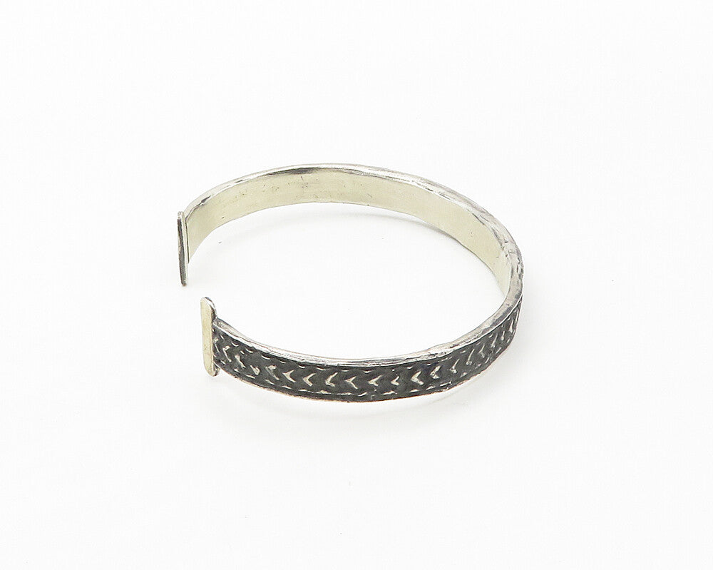925 Sterling Silver  Vintage Dark Tone Arrow Pattern Cuff Bracelet  BT6760