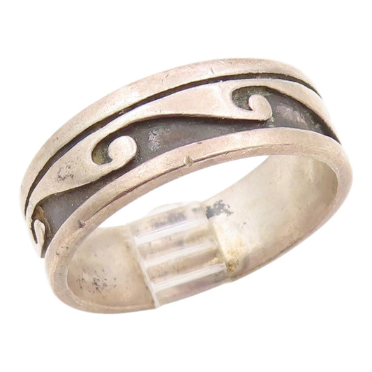 925 Sterling Silver Vintage Ring Classic Carved Ocean Waves  Sz 10.5  RG35817